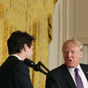 U.S. President Donald Trump and Canadian Prime Minister Justin Trudeau participate in a joint news conference at the East Room of the White House February 13, 2017 in Washington, DC. Prime Minister Trudeau is on a visit to the White House with a bilateral meeting with the Trump Administration and a roundtable discussion on the advancement of women entrepreneurs and business leaders. (Mark Wilson/Getty Images)