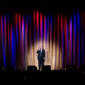 President-elect Donald Trump delivers remarks at the Chairman's Global Dinner, at the Andrew W. Mellon Auditorium in on January 17, 2017 in Washington, DC. The invitation-only black-tie event offered an opportunity for Trump to introduce himself and members of his cabinet to foreign diplomats. (Kevin Dietsch/Getty Images)