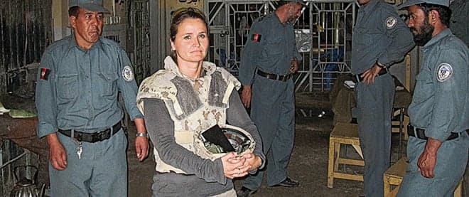Renee Filiatrault, note how none of the Afhgan men are looking at her. AP