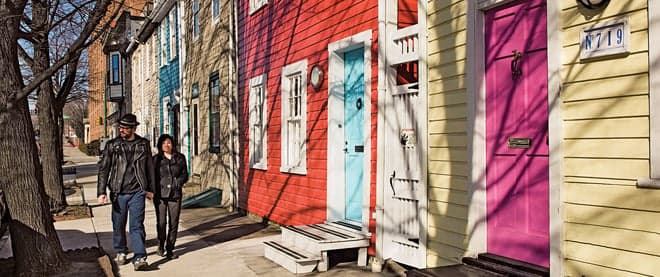 Colorful houses on South Ann Street in the Fell's Point neighborhood.