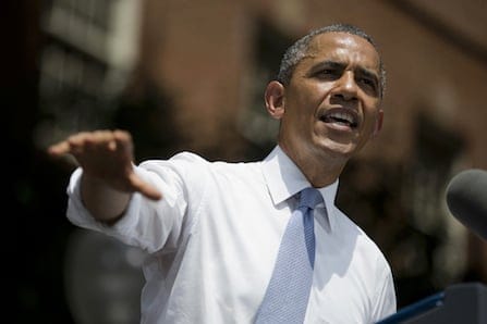 President Barack Obama gestures during a speech on climate change, Tuesday, at Georgetown University in Washington. (Evan Vucci/AP)