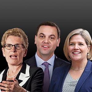 Kathleen Wynne, Tim Hudak and Andrea Horwath