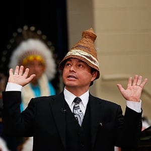 Atleo, National Chief of the Assembly of First Nations speaks after Canadian Prime Minister Stephen Harper announced the governments plans of fixing First Nations education in Canada in Stand Off.