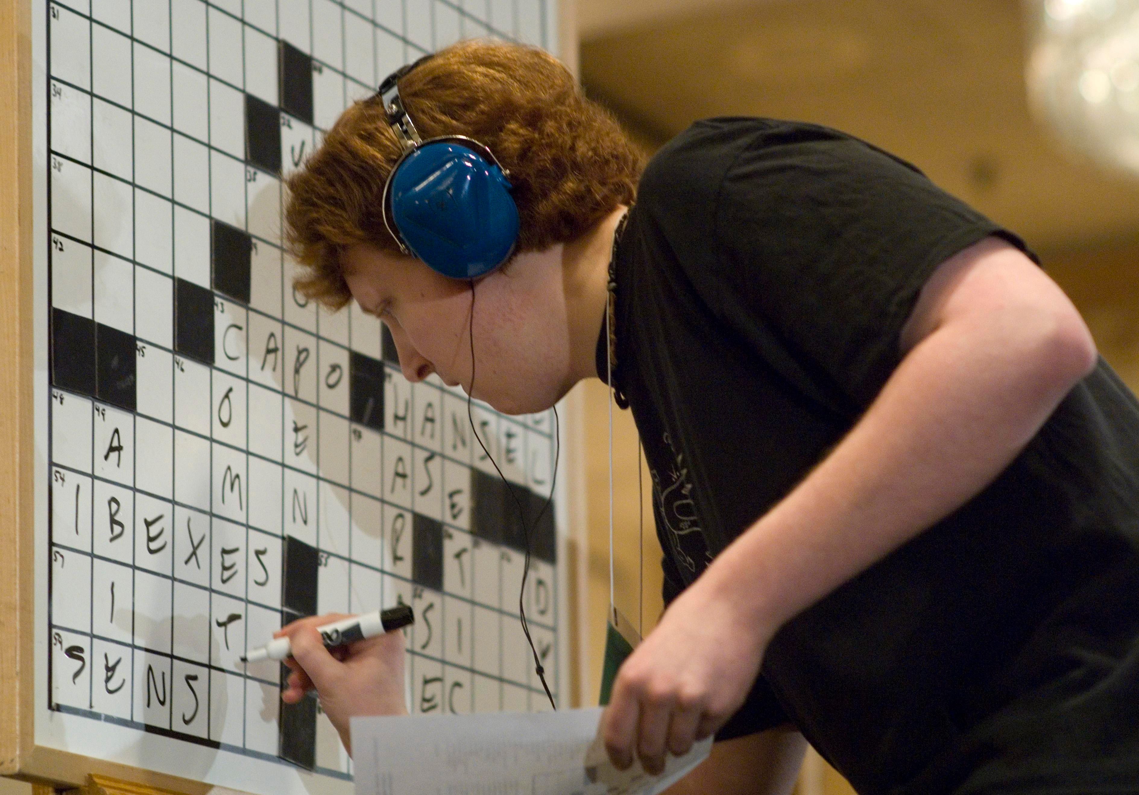 Tyler Hinman, 22, of Chicago competes in the American Crossword Puzzle Tournament in Stamford, Conn. in 2007. (Douglas Healey/AP)