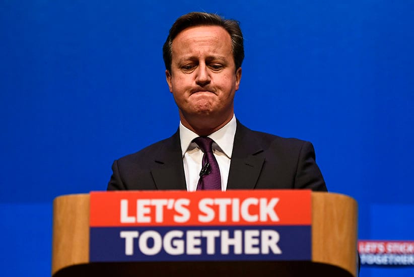 Britain's Prime Minister David Cameron delivers a speech at the Aberdeen Exhibition and Conference Centre in Aberdeen, Scotland