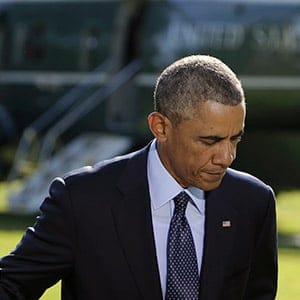 U.S. President Obama leaves a lectern at the White House in Washington after delivering a statement regarding air strikes on Islamic State positions in Syria