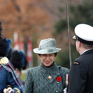 Britain's Princess Anne takes part in an official welcoming ceremony at Rideau Hall in Ottawa