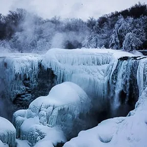 A partially frozen Niagara Falls is seen on American side during sub freezing temperatures