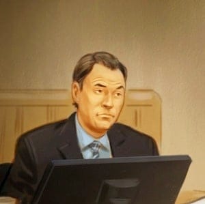 Mark Grenon and Donald Bayne Voir Dire are shown at suspended Senator Mike Duffy's trial in Ottawa on Thursday, June 17, 2015 in this artist's sketch. THE CANADIAN PRESS/Greg Banning