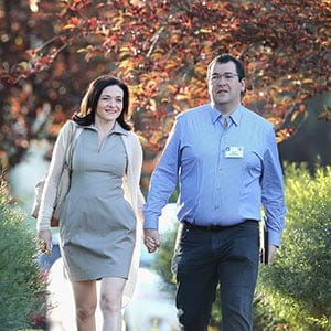 SUN VALLEY, ID - JULY 09: Sheryl Sandberg, chief operating officer (COO) of Facebook, and her husband David Goldberg, CEO of SurveyMonkey, attend the Allen & Company Sun Valley Conference on July 9, 2014 in Sun Valley, Idaho. Many of the worlds wealthiest and most powerful businessmen from media, finance, and technology attend the annual week-long conference which is in its 32nd year. Scott Olson/Getty Images