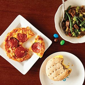 A table with items that could be included on the Atkins Diet. Photograph by Reena Newman