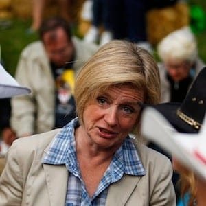 Alberta Premier Rachel Notley speaks to guests at the annual Premier's Stampede breakfast in Calgary, Alta., on Monday, July 6, 2015. THE CANADIAN PRESS/Jeff McIntosh