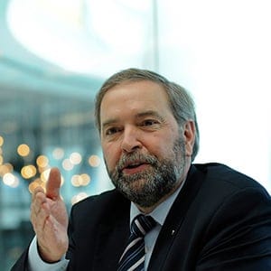 Tom Mulcair, leader of Canada's main opposition New Democratic Party, speaks during an interview in New York, U.S. During a visit to Washington this week Mulcair told U.S. lawmakers and executives that he opposes the Keystone XL oil pipeline, according to the Edmonton Journal. (Peter Foley/Bloomberg/Getty)