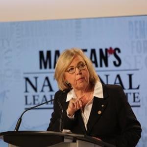 ELIZABETH MAY SPEAKS DURING THE MACLEAN'S LEADERS DEBATE, TORONTO, ON, AUGUST 6TH, 2015. (DILLAN COOLS/MACLEAN'S)