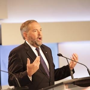 NDP LEADER THOMAS MULCAIR SPEAKS DURING THE MACLEAN'S LEADERS DEBATE, TORONTO, ON, AUGUST 6TH, 2015. (DILLAN COOLS/MACLEAN'S)