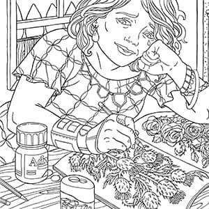 An illustration of a woman colouring. (Illustration by Julia Minamata)