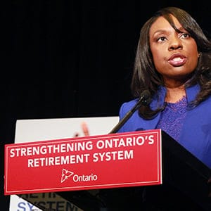 CANADA, Toronto: To get citizens saving for their golden years, Ontario's Liberal government tabled legislation to create a mandatory provincial pension plan, announced by the province's Finance Minister Charles Sousa and associate minister of finance Mitzie Hunter at a press conference in Ontario's legislature buildings on December 8, 2014. (ALEX GUIBORD/CP)