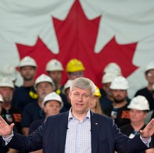 Conservative leader Stephen Harper speaks during a campaign stop at a steel manufacturer in Burlington, Ont., on Tuesday, September 1, 2015. THE CANADIAN PRESS/Adrian Wyld