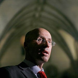 Canada's Parliamentary Budget Officer Kevin Page speaks to journalists after testifying at the Commons finance committee on Parliament Hill in Ottawa April 26, 2012. (Chris Wattie/Reuters)