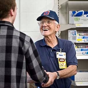 Frank Brincho greets a customer at the Wal-Mart store in Foothill Ranch. Brincho has been a greeter at the store for 10 years and will celebrate his 94th birthday on February 13, 2011. (Paul Bersebach/The Orange County Register/Corbis)