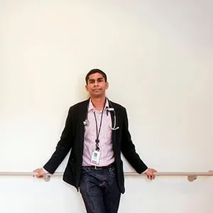 TORONTO, ON - APRIL 22: Dr. Navindra Persaud poses at the St. Michael's Family Practice Clinic, April 22, 2015. Persaud struggled getting information about a popular morning sickness drug sparked a years long battle with Health Canada. (Andrew Francis Wallace/Toronto Star/Getty Images)