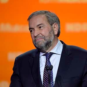 NDP Leader Tom Mulcair speaks to supporters, Monday, Oct. 19, 2015 in Montreal. THE CANADIAN PRESS/Ryan Remiorz