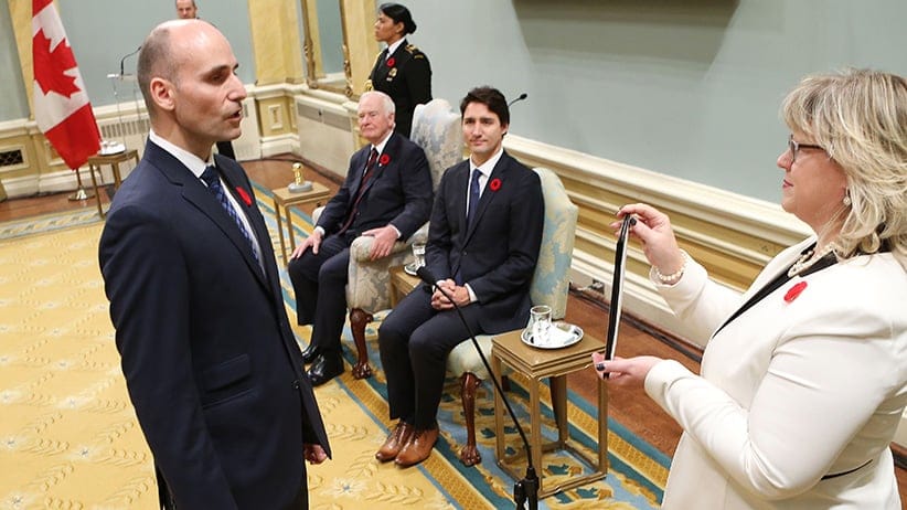 Canada's new Families, Children and Social Development Minister Jean-Yves Duclos is sworn-in during a ceremony at Rideau Hall in Ottawa November 4, 2015. REUTERS/Chris Wattie - RTX1URQN
