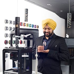 MACLEANS-3D PRINTING-10.28.15-TORONTO, ON: Sheridan College engineering and design graduate Hargurdeep Singh displays the results of 3D printing technology at the TPH flagship showroom in the Toronto Dominion concourse in Toronto, ON. (Photograph by Cole Garside)