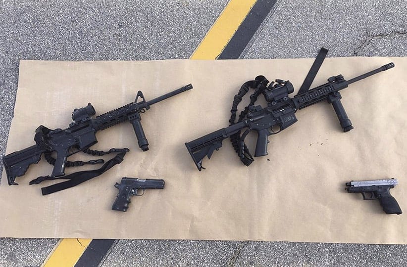Weapons confiscated from last Wednesday's attack in San Bernardino, California are shown in this San Bernardino County Sheriff Department handout photo from their Twitter account released to Reuters December 3, 2015. (San Bernardino County Sheriffs Department/REUTERS)