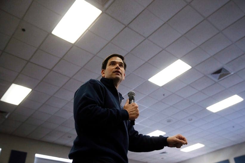 Republican presidential candidate, Sen. Marco Rubio, R-Fla. speaks during a campaign stop Sunday, Feb. 7, 2016, in Hudson, N.H. (AP Photo/Matt Rourke)