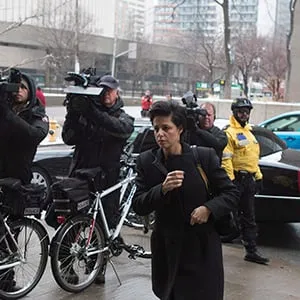 Marie Henein, the lawyer representing former CBC radio host Jian Ghomeshi, arrives at a Toronto court for day six of his trial on Tuesday, Feb. 9, 2016. (Chris Young/CP)