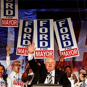 Toronto Mayor Rob Ford (C) speaks at his campaign launch party in Toronto, April 17, 2014. The Toronto municipal election is set for October 27. (Mark Blinch/Reuters)