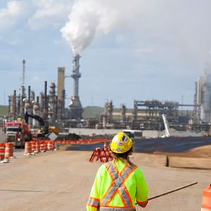 A Tar sands worker at the Syncrude mine north of Fort McMurray, Alberta, Canada. (Ashley Cooper/Corbis)
