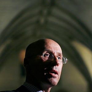 Canada's Parliamentary Budget Officer Kevin Page speaks to journalists after testifying at the Commons finance committee on Parliament Hill in Ottawa April 26, 2012. (Chris Wattie/Reuters)