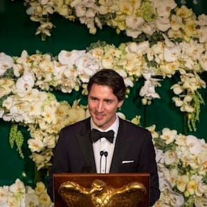 Prime Minister Justin Trudeau addresses a state dinner with US President Barack Obama Thursday, March 10, 2016 in Washington. THE CANADIAN PRESS/Paul Chiasson