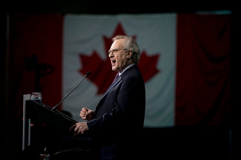 Former Ontario New Democratic Party leader Stephen Lewis speaks during the 2016 NDP Federal Convention in Edmonton Alberta, April 9, 2016. Jason Franson for Maclean's Magazine.