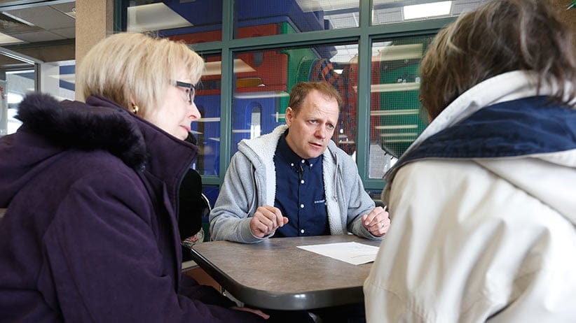 Winnipeg Liberal MP Kevin Lamoureux meets with people at a fast food restaurant in his north west Winnipeg constituency Saturday April 9, 2016. (Photograph by John Woods)
