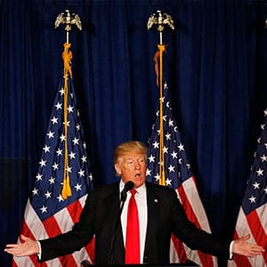 Republican U.S. presidential candidate Donald Trump delivers a foreign policy speech at the Mayflower Hotel in Washington, United States, April 27, 2016. (Jim Bourg/Reuters)