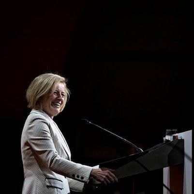 Alberta Premier Rachel Notley speaks during the 2016 NDP Federal Convention in Edmonton Alberta, April 9, 2016. Jason Franson for Maclean's Magazine.