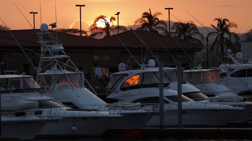Yachts are seen during sunset in Panama City, Panama April 7, 2016. REUTERS/Carlos Jasso