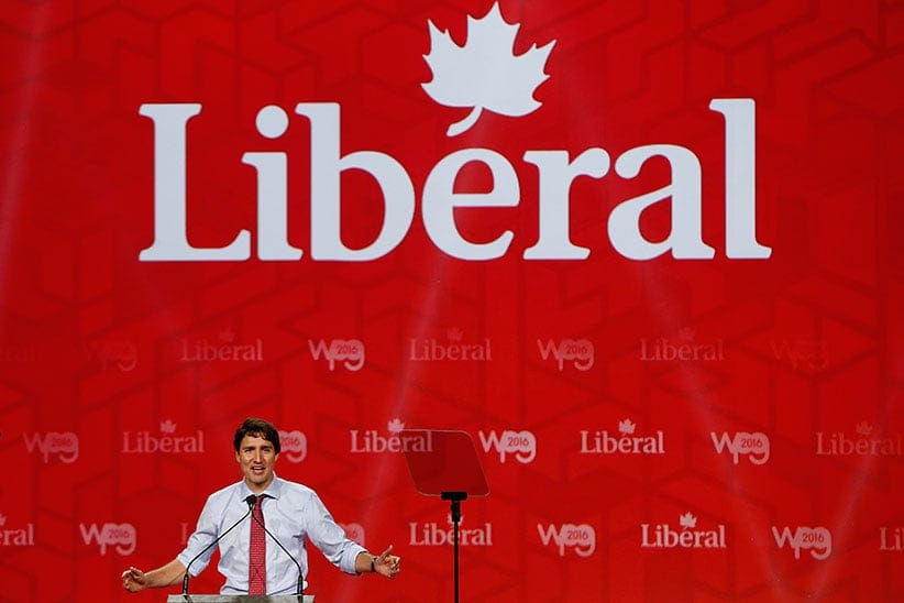 Prime Minister Justin Trudeau speaks at the 2016 Liberal Biennial Convention Winnipeg Saturday, May 28, 2016. (Photograph by John Woods)