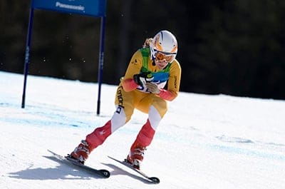 Lauren Woolstencroft of Canada races to a gold medal finish in the women's Super-G, standing, during the 2010 Winter Paralympic Games in Whistler, Friday, March 19, 2010. Woolstencroft has now won four gold medals at the 2010 Paralympic Games. (Jonathan Hayward/CP)