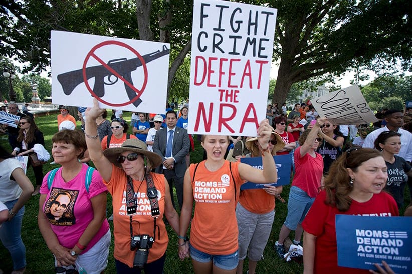 Cheryl Crim, second from left, to right and daughter Haley Crim, 19, from Sandy Spring, Md., join a rally with legislators, gun violence survivors, families on the steps of the Capitol in Washington, Wednesday, July 6, 2016, calling on House Speaker Paul Ryan to allow votes on gun violence prevention legislation. (Manuel Balce Ceneta/AP)