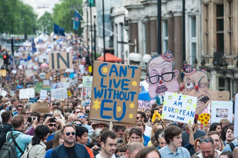 Thousands of people marched through London to protest against the referendum decision to leave the EU. (Michael Tubi/Corbis/Getty Images)