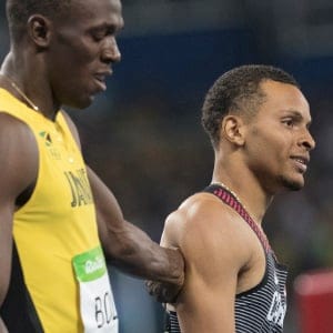 Andre De Grasse of Canada challenged Usain Bolt of Jamaica in the 200m final of the 2016 Rio Olympic summer games. (Lucas Oleniuk/Getty)