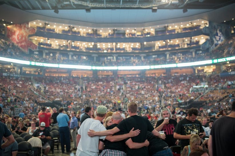 Fans take their seats before Tragically Hip shirts outside the Air Canada Centre in Toronto. (Photograph by Nick Iwanyshyn)