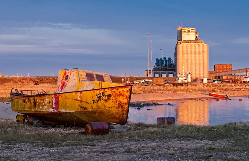 An old boat sits on the shore, Port of Churchill, Manitoba, Canada. (Peter Blahut/Getty Images)