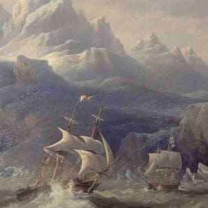 HMS Erebus and Terror in the Antarctic. (John Wilson Carmichael/National Maritime Museum)