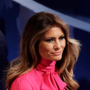 Melania Trump, wife of Donald Trump, arrives before the second presidential debate between Republi can presidential nominee Donald Trump and Democratic presidential nominee Hillary Clinton at Washington University in St. Louis, Sunday, Oct. 9, 2016.(AP Photo/Patrick Semansky)