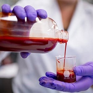 Theresa Stotesbury with the synthetic blood substitute that she created. (Photograph by Nick Iwanyshyn)